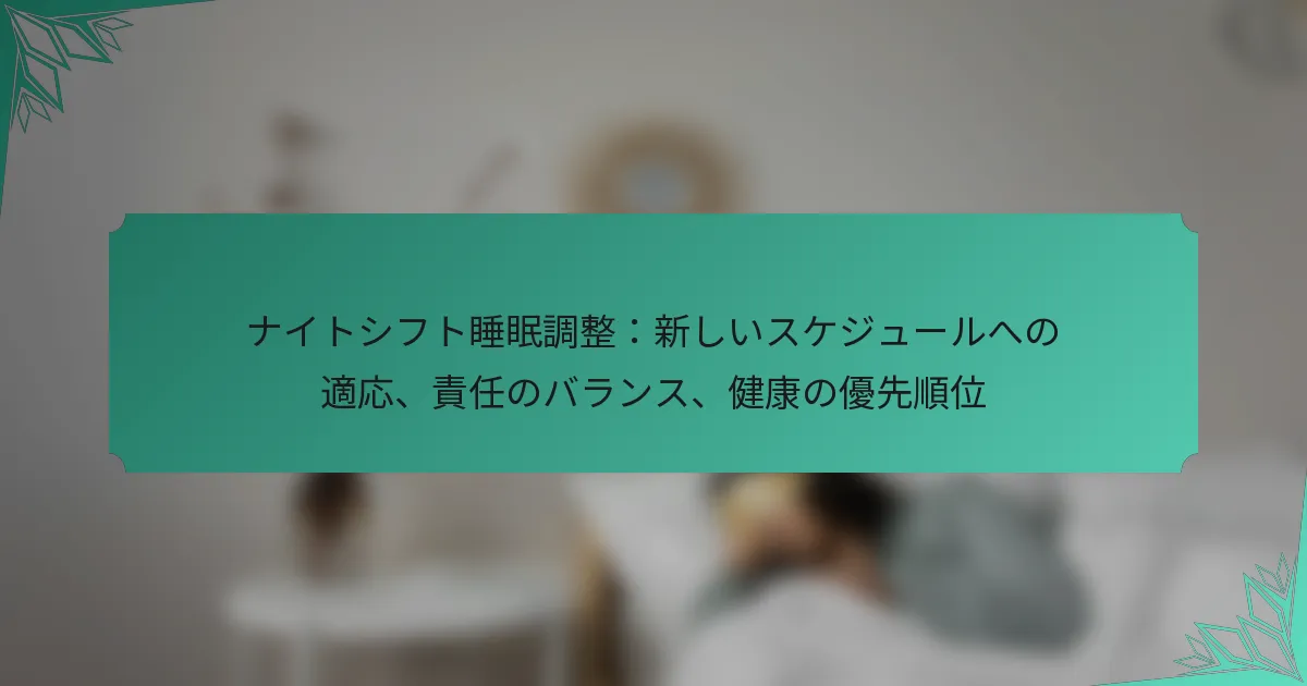 ナイトシフト睡眠調整：新しいスケジュールへの適応、責任のバランス、健康の優先順位