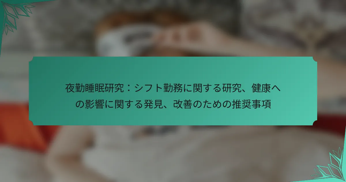 夜勤睡眠研究：シフト勤務に関する研究、健康への影響に関する発見、改善のための推奨事項