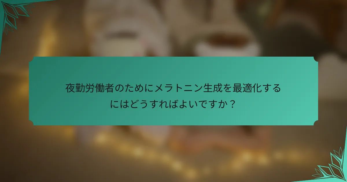 夜勤労働者のためにメラトニン生成を最適化するにはどうすればよいですか？